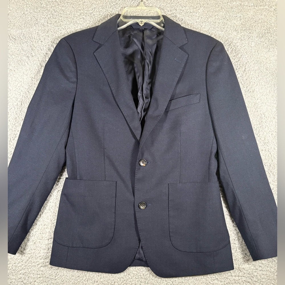 BONOBOS Navy Blue Knit Wool Sportcoat Blazer Athletic Cut 36s Lanificio Comero